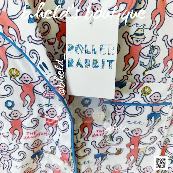 Roller Rabbit Hamptons Monkey Polo Pajamas in Pink Monkey Size XS Brand New NWT